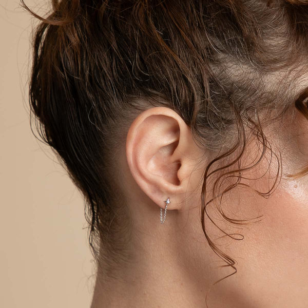 Astrid & Miyu Cosmic Star Chain Stud Earrings In Silver