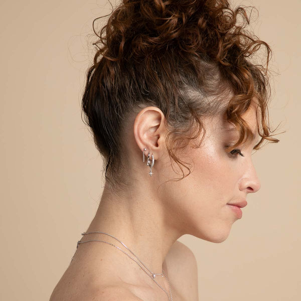 Astrid & Miyu Cosmic Star Chain Stud Earrings In Silver