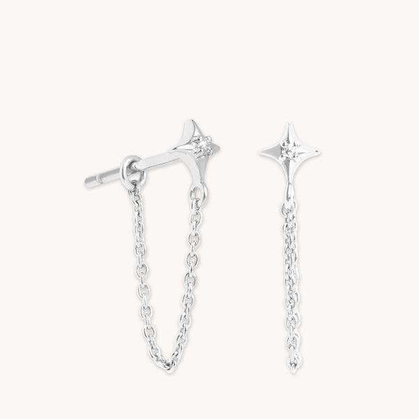 astrid & miyu Cosmic Star Chain Stud Earrings in Silver
