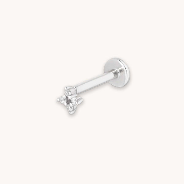 astrid & miyu Cosmic Star Crystal Piercing Stud in Solid White Gold