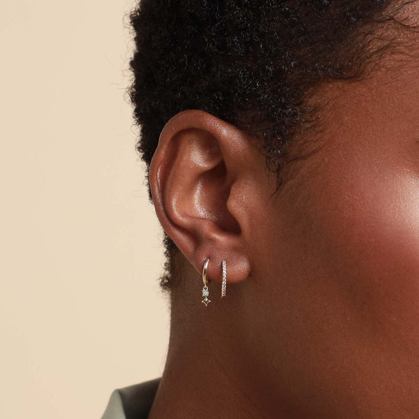 Astrid & Miyu Cosmic Star Opal Charm Huggies In Solid Gold