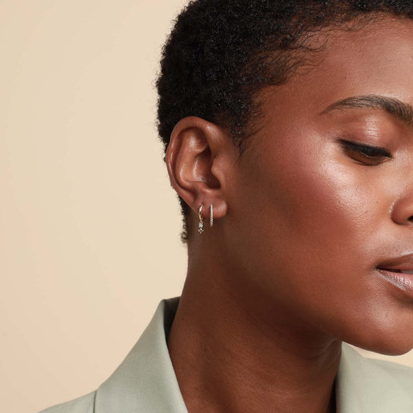 Astrid & Miyu Cosmic Star Opal Charm Huggies In Solid Gold