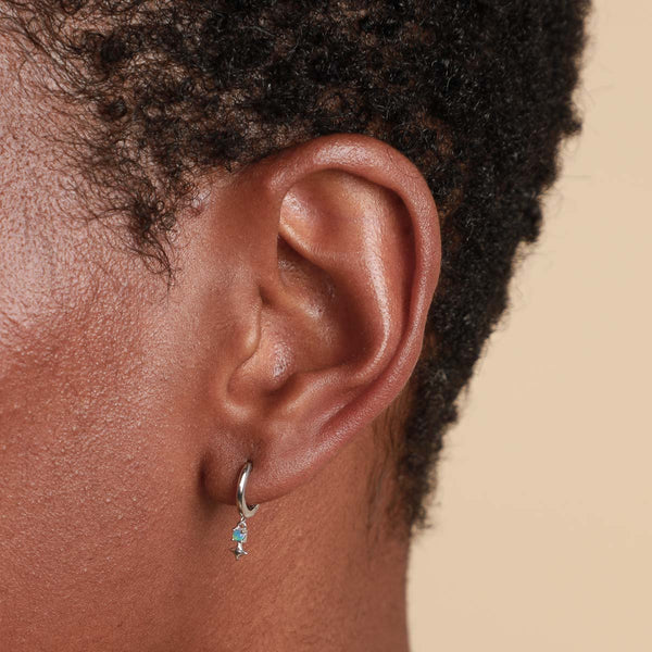 Astrid & Miyu Cosmic Star Opal Charm Huggies In Solid White Gold