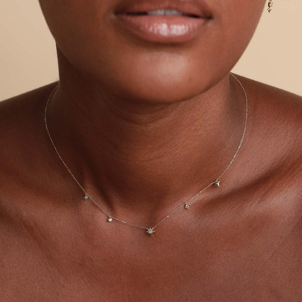 Astrid & Miyu Cosmic Star Opal Charm Necklace In Solid Gold