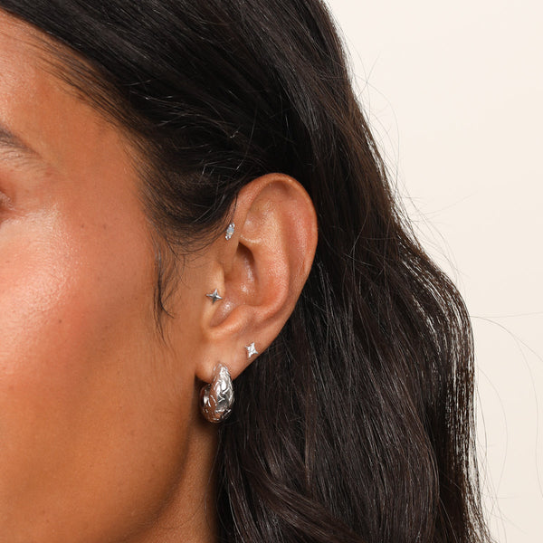 Astrid & Miyu Cosmic Star Piercing Stud In Solid White Gold