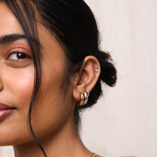 Astrid & Miyu Cosmic Star Piercing Stud In Solid White Gold