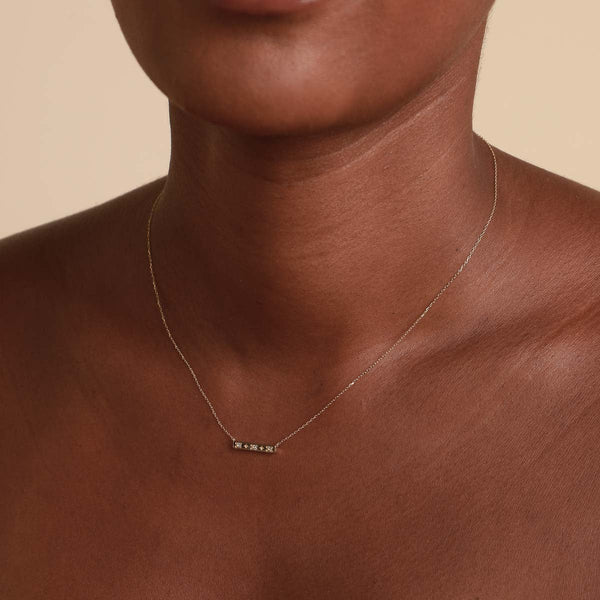 Astrid & Miyu Cosmic Star Topaz Bar Necklace In Solid Gold