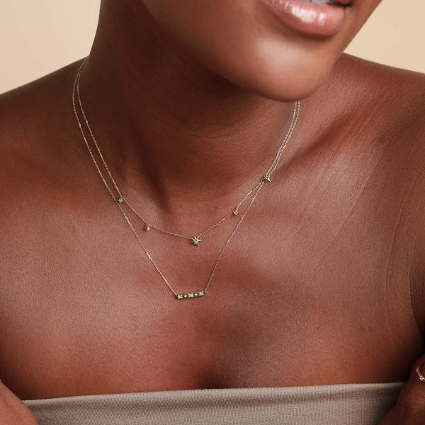 Astrid & Miyu Cosmic Star Topaz Bar Necklace In Solid Gold