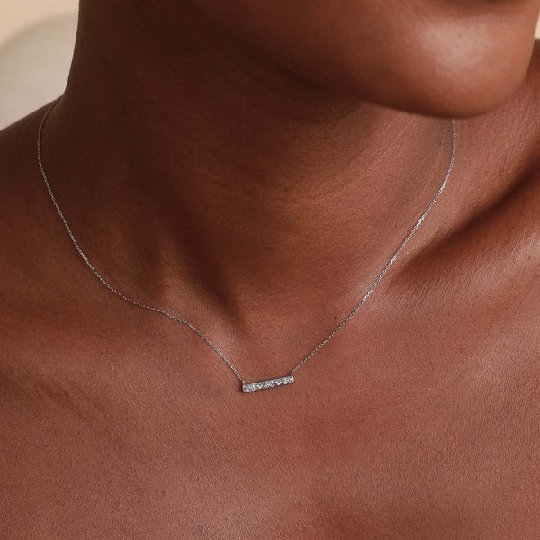 Astrid & Miyu Cosmic Star Topaz Bar Necklace In Solid White Gold