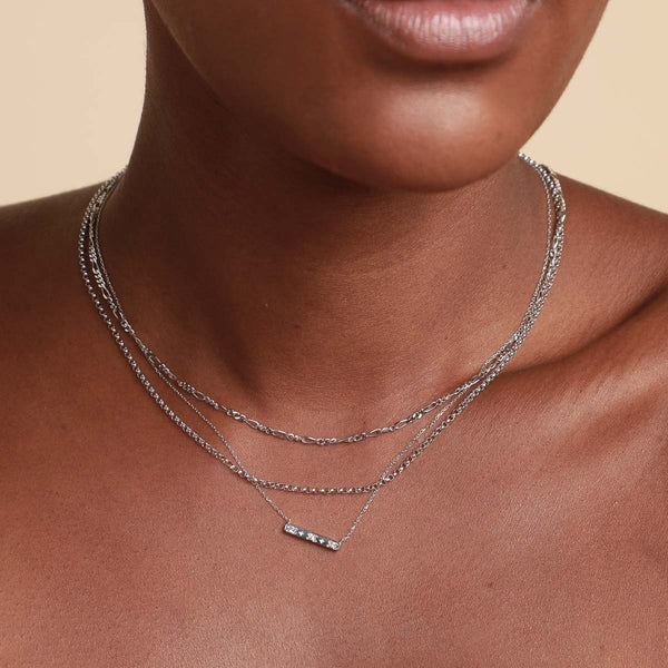 Astrid & Miyu Cosmic Star Topaz Bar Necklace In Solid White Gold