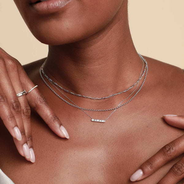 Astrid & Miyu Cosmic Star Topaz Bar Necklace In Solid White Gold