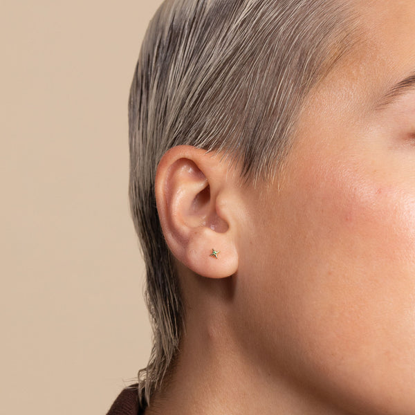 Astrid & Miyu Cosmic Star Tsavorite Stud Earrings In Solid Gold