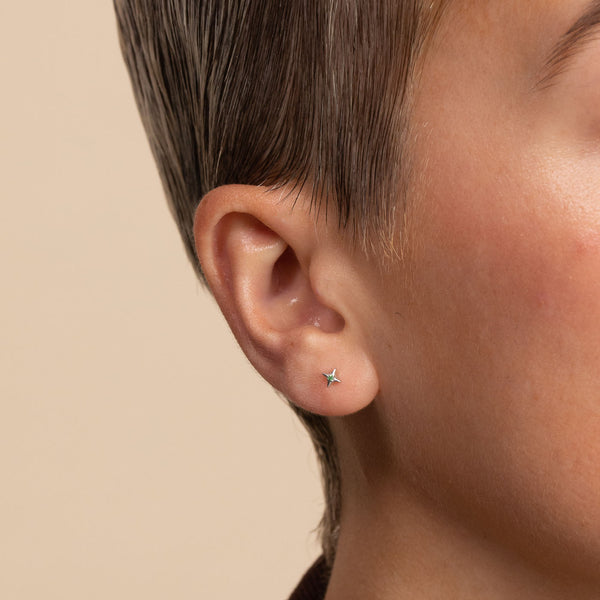 Astrid & Miyu Cosmic Star Tsavorite Stud Earrings In Solid White Gold