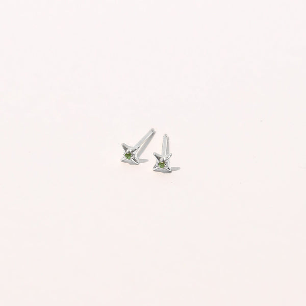 Astrid & Miyu Cosmic Star Tsavorite Stud Earrings In Solid White Gold