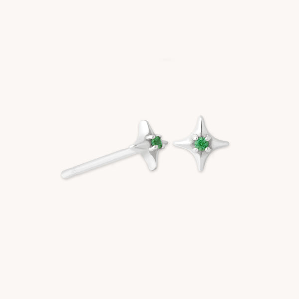astrid & miyu Cosmic Star Tsavorite Stud Earrings in Solid White Gold
