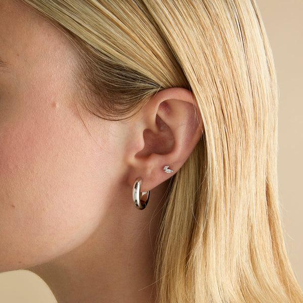 Astrid & Miyu Crystal Double Marquise Titanium Piercing Stud In Platinum