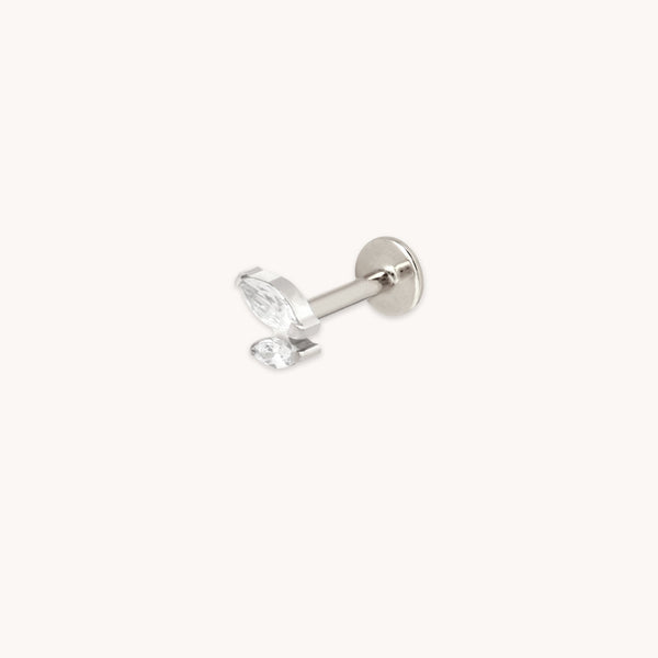 astrid & miyu Crystal Double Marquise Titanium Piercing Stud in Platinum