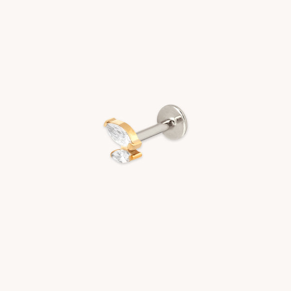 astrid & miyu Crystal Double Marquise Titanium Piercing Stud in Gold
