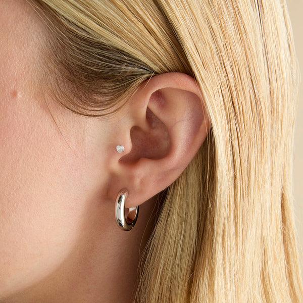 Astrid & Miyu Crystal Heart Titanium Piercing Stud In Platinum