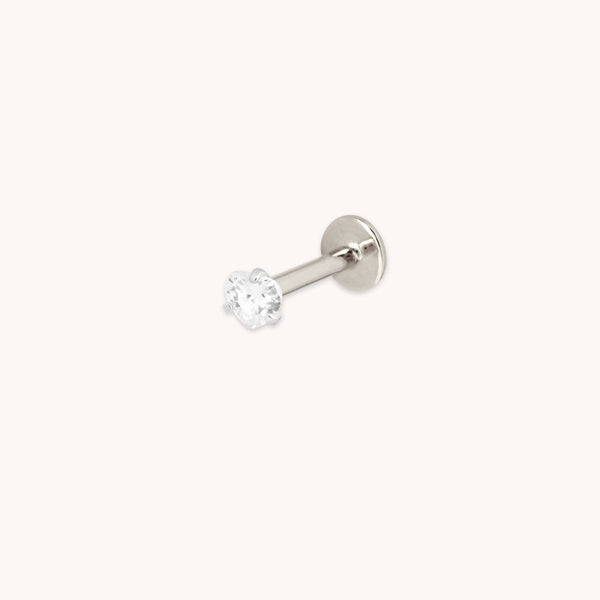 astrid & miyu Crystal Heart Titanium Piercing Stud in Platinum