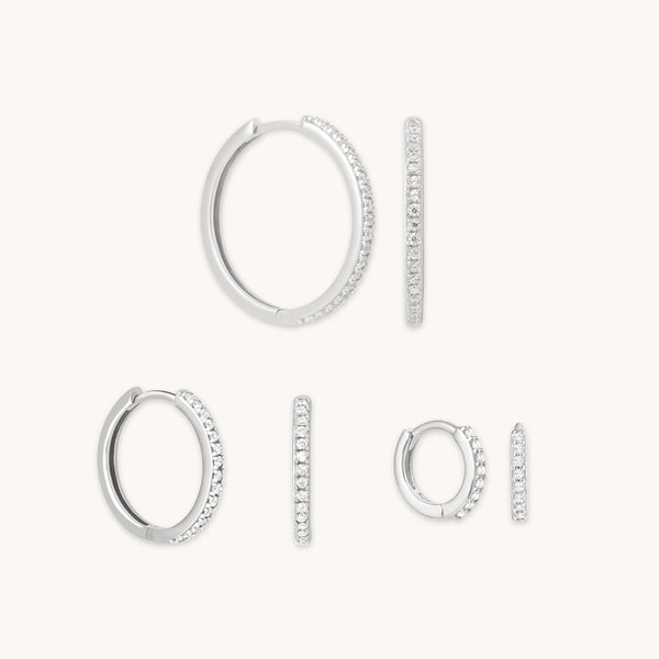 astrid & miyu Crystal Hoop to Huggie Gift Set in Silver