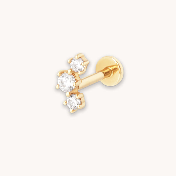 astrid & miyu Curved Crystal Piercing Stud in Solid Gold