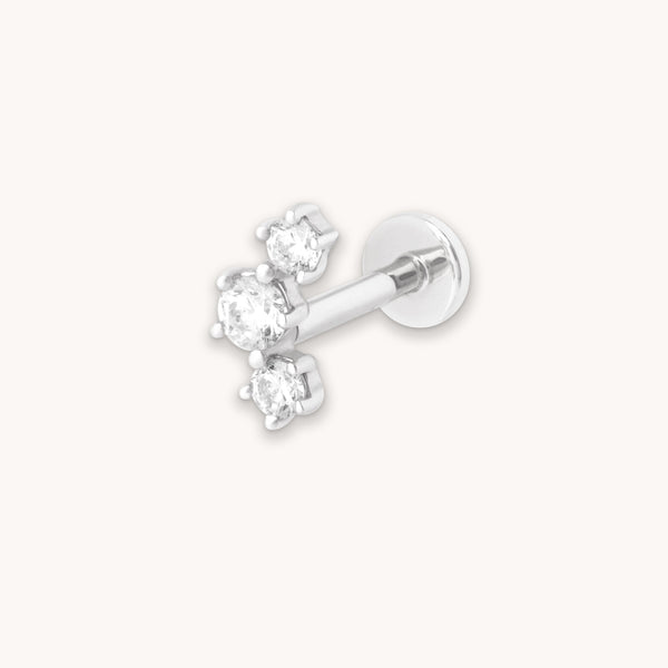 astrid & miyu Curved Crystal Piercing Stud in Solid White Gold