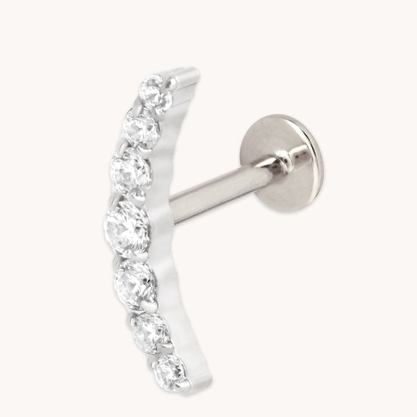 Astrid & Miyu Curved Crystal Titanium Piercing Stud In Platinum