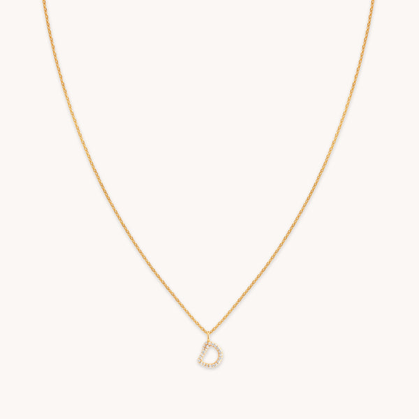 astrid & miyu D Initial Pavé Pendant Necklace in Gold