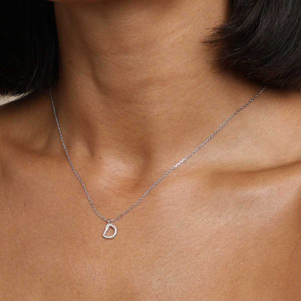 Astrid & Miyu D Initial Pavé Pendant Necklace In Silver