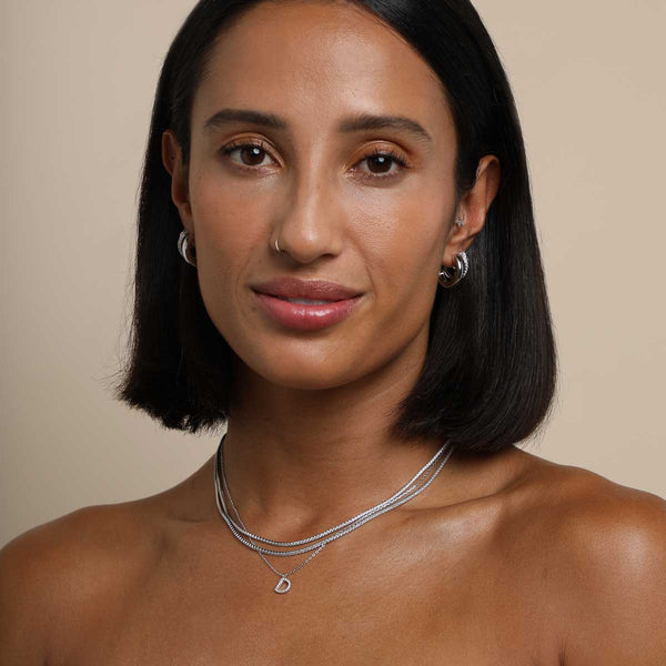 Astrid & Miyu D Initial Pavé Pendant Necklace In Silver