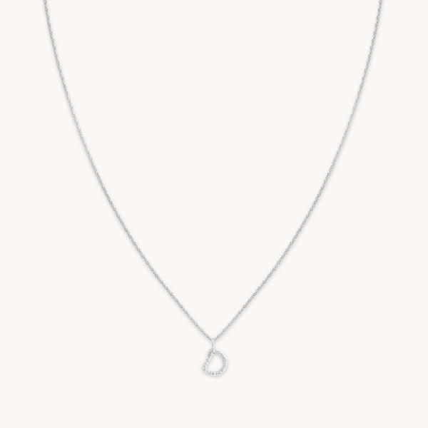 astrid & miyu D Initial Pavé Pendant Necklace in Silver
