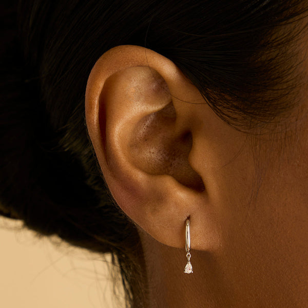 Astrid & Miyu Diamond Charm Huggies In Solid White Gold