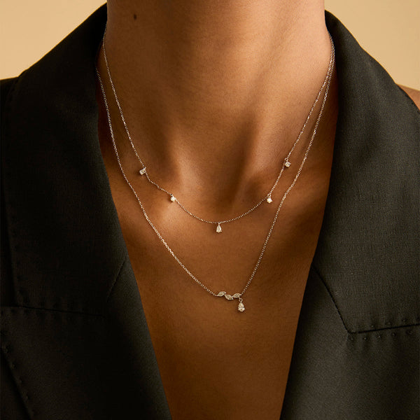 Astrid & Miyu Diamond Marquise Drop Pendant Necklace In Solid White Gold