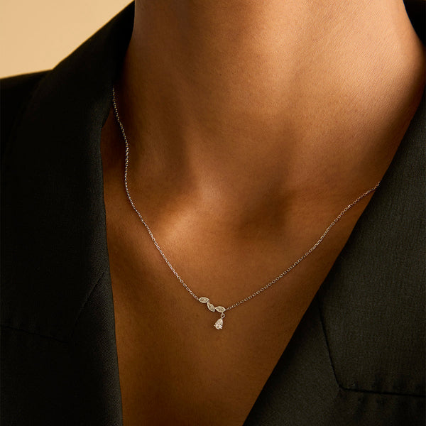 Astrid & Miyu Diamond Marquise Drop Pendant Necklace In Solid White Gold