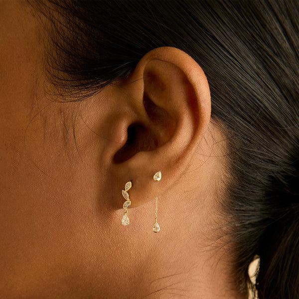 Astrid & Miyu Diamond Marquise Drop Studs In Solid Gold