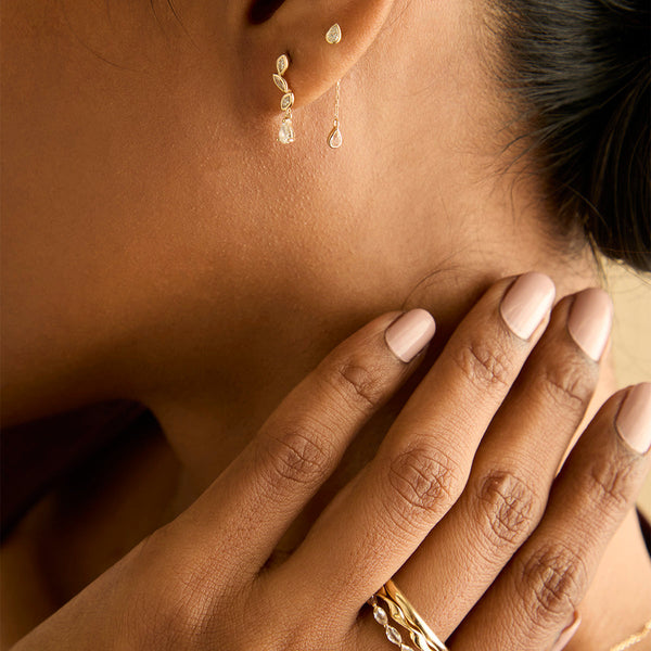 Astrid & Miyu Diamond Marquise Drop Studs In Solid Gold