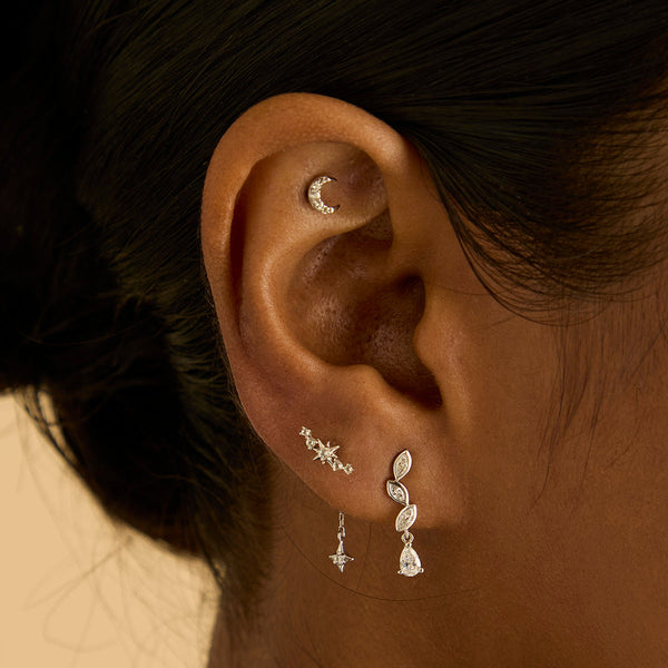 Astrid & Miyu Diamond Marquise Drop Studs In Solid White Gold