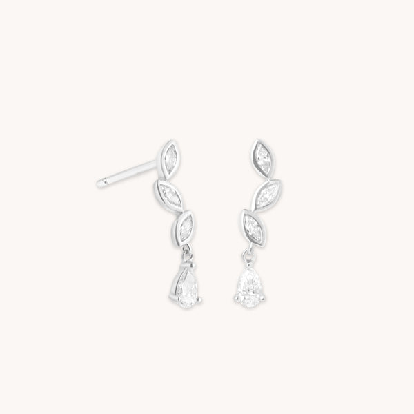 astrid & miyu Diamond Marquise Drop Studs in Solid White Gold