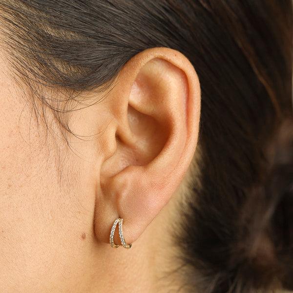 Astrid & Miyu Diamond Pavé Illusion Huggies In Solid Gold