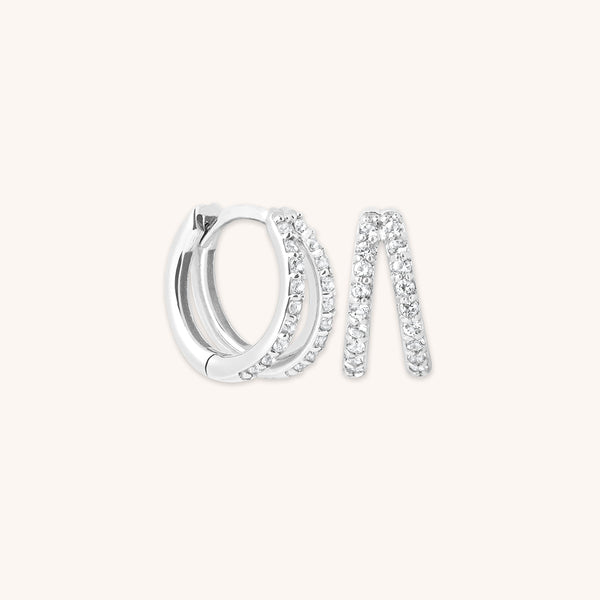 astrid & miyu Diamond Pavé Illusion Huggies in Solid White Gold