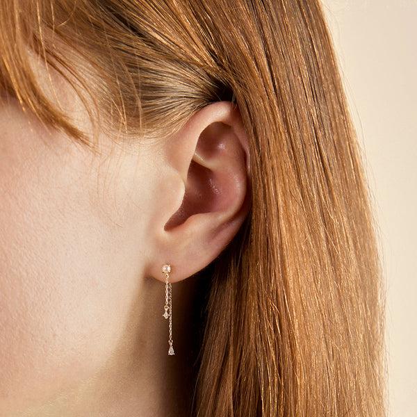 Astrid & Miyu Diamond & Pearl Chain Studs In Solid Gold