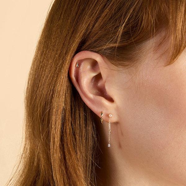 Astrid & Miyu Diamond & Pearl Chain Studs In Solid Gold