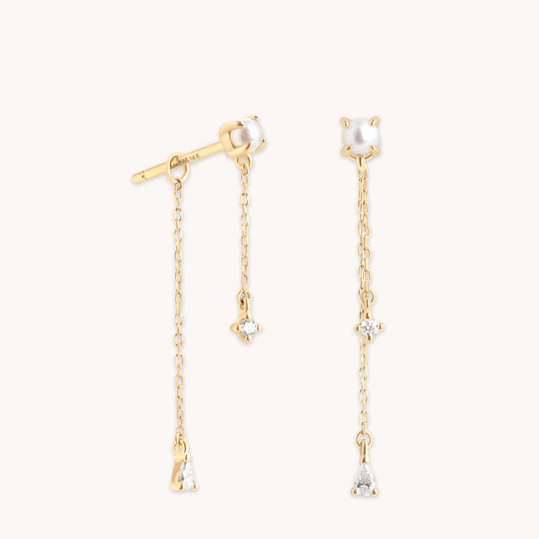 astrid & miyu Diamond & Pearl Chain Studs in Solid Gold