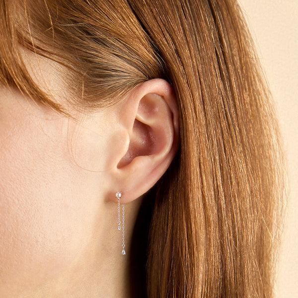 Astrid & Miyu Diamond & Pearl Chain Studs In Solid White Gold