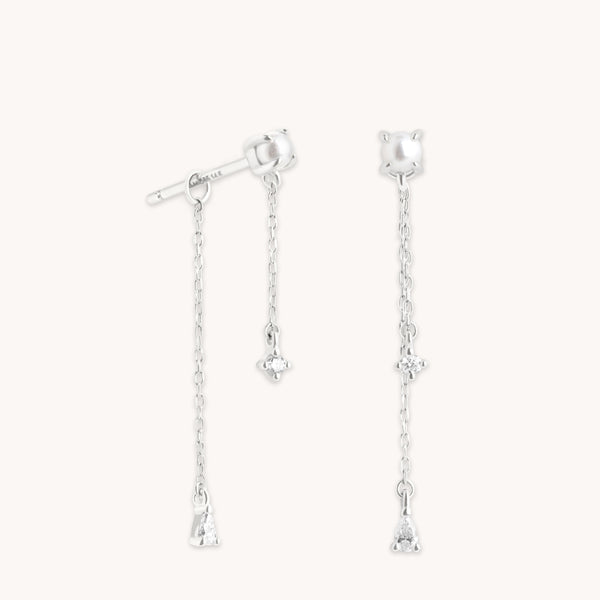 astrid & miyu Diamond & Pearl Chain Studs in Solid White Gold