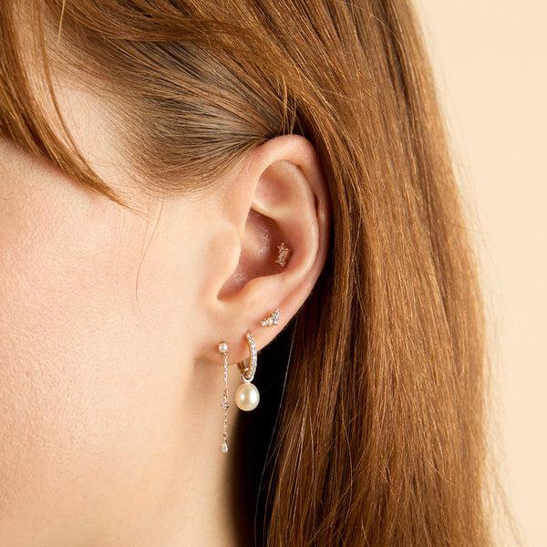 Astrid & Miyu Diamond & Pearl Climber Studs In Solid Gold