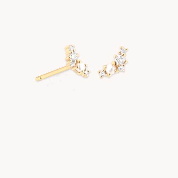 astrid & miyu Diamond & Pearl Climber Studs in Solid Gold