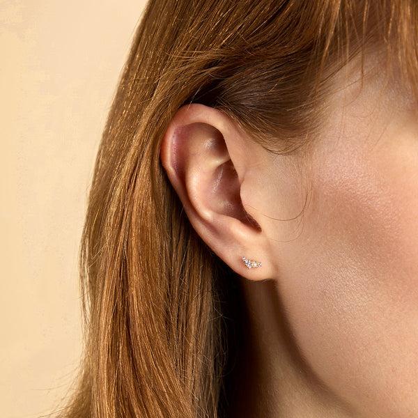 Astrid & Miyu Diamond & Pearl Climber Studs In Solid White Gold