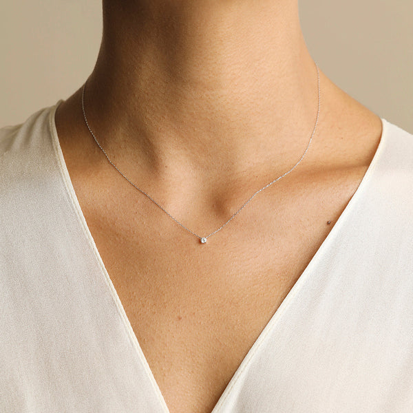 Astrid & Miyu Diamond Solitaire Pendant Necklace In Solid White Gold